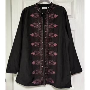 Units Woman Embroidered Sequin Silk Blend Tunic Top Size 1X